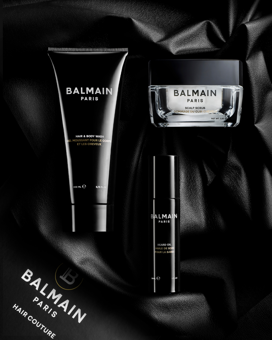 Balmain Homme Gift Set 3 – Beard Oil, Hair & Body Wash, Scalp Scrub